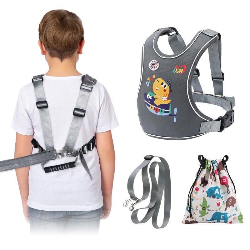 JXM 2025 New Safety Harness with Light Reflector for Active Child (3-6 yrs), Secure Vest Walking Harness with Quick Grab Handle and Pouch, Adjustable Tether Leash for Autism Special Needs ADHD/ASD Kids - Image 1